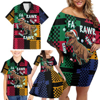 Christmas T Rex Rawr Rawr Rawr Family Matching Off Shoulder Short Dress and Hawaiian Shirt Xmas Holiday Patterns - Wonder Print Shop