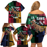 Christmas T Rex Rawr Rawr Rawr Family Matching Off Shoulder Short Dress and Hawaiian Shirt Xmas Holiday Patterns - Wonder Print Shop