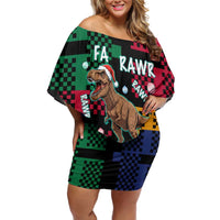 Christmas T Rex Rawr Rawr Rawr Family Matching Off Shoulder Short Dress and Hawaiian Shirt Xmas Holiday Patterns - Wonder Print Shop