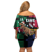 Christmas T Rex Rawr Rawr Rawr Family Matching Off Shoulder Short Dress and Hawaiian Shirt Xmas Holiday Patterns - Wonder Print Shop