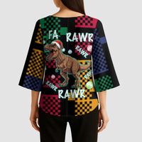 Christmas T Rex Rawr Rawr Rawr Kimono Sleeve Blouse Xmas Holiday Patterns - Wonder Print Shop