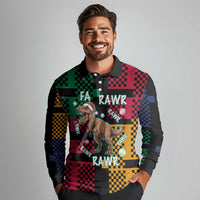 Christmas T Rex Rawr Rawr Rawr Long Sleeve Polo Shirt Xmas Holiday Patterns - Wonder Print Shop