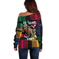 Christmas T Rex Rawr Rawr Rawr Off Shoulder Sweater Xmas Holiday Patterns - Wonder Print Shop