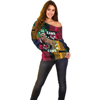 Christmas T Rex Rawr Rawr Rawr Off Shoulder Sweater Xmas Holiday Patterns - Wonder Print Shop