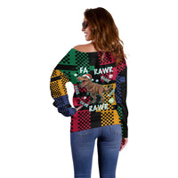 Christmas T Rex Rawr Rawr Rawr Off Shoulder Sweater Xmas Holiday Patterns - Wonder Print Shop