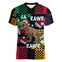 Christmas T Rex Rawr Rawr Rawr Women V-Neck T-Shirt Xmas Holiday Patterns - Wonder Print Shop