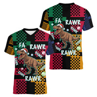 Christmas T Rex Rawr Rawr Rawr Women V-Neck T-Shirt Xmas Holiday Patterns - Wonder Print Shop