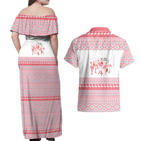 I'm Dreaming Of A Pink Christmas Flamingo Christmas Christmas Couples Matching Off Shoulder Maxi Dress and Hawaiian Shirt Xmas Holiday Patterns - Wonder Print Shop