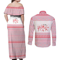 I'm Dreaming Of A Pink Christmas Flamingo Christmas Christmas Couples Matching Off Shoulder Maxi Dress and Long Sleeve Button Shirt Xmas Holiday Patterns - Wonder Print Shop