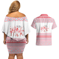 I'm Dreaming Of A Pink Christmas Flamingo Christmas Christmas Couples Matching Off Shoulder Short Dress and Hawaiian Shirt Xmas Holiday Patterns - Wonder Print Shop