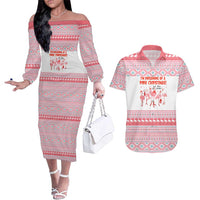 I'm Dreaming Of A Pink Christmas Flamingo Christmas Christmas Couples Matching Off The Shoulder Long Sleeve Dress and Hawaiian Shirt Xmas Holiday Patterns - Wonder Print Shop