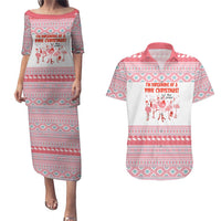 I'm Dreaming Of A Pink Christmas Flamingo Christmas Christmas Couples Matching Puletasi and Hawaiian Shirt Xmas Holiday Patterns - Wonder Print Shop
