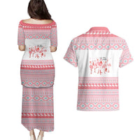 I'm Dreaming Of A Pink Christmas Flamingo Christmas Christmas Couples Matching Puletasi and Hawaiian Shirt Xmas Holiday Patterns - Wonder Print Shop