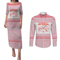 I'm Dreaming Of A Pink Christmas Flamingo Christmas Christmas Couples Matching Puletasi and Long Sleeve Button Shirt Xmas Holiday Patterns - Wonder Print Shop