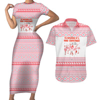 I'm Dreaming Of A Pink Christmas Flamingo Christmas Christmas Couples Matching Short Sleeve Bodycon Dress and Hawaiian Shirt Xmas Holiday Patterns - undefined
