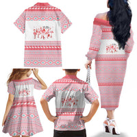 I'm Dreaming Of A Pink Christmas Flamingo Christmas Christmas Family Matching Off The Shoulder Long Sleeve Dress and Hawaiian Shirt Xmas Holiday Patterns - Wonder Print Shop