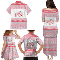 I'm Dreaming Of A Pink Christmas Flamingo Christmas Christmas Family Matching Puletasi and Hawaiian Shirt Xmas Holiday Patterns - Wonder Print Shop