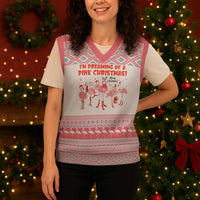I'm Dreaming Of A Pink Christmas Flamingo Christmas Christmas Knitted V-Neck Vest Xmas Holiday Patterns - Wonder Print Shop