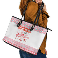 I'm Dreaming Of A Pink Christmas Flamingo Christmas Christmas Leather Tote Bag Xmas Holiday Patterns - Wonder Print Shop