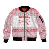 I'm Dreaming Of A Pink Christmas Flamingo Christmas Christmas Sleeve Zip Bomber Jacket Xmas Holiday Patterns - Wonder Print Shop