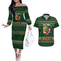 Ight Imma Head Out Santa Funny Christmas Christmas Couples Matching Off The Shoulder Long Sleeve Dress and Hawaiian Shirt Xmas Holiday Patterns - Wonder Print Shop