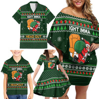 Ight Imma Head Out Santa Funny Christmas Christmas Family Matching Off Shoulder Short Dress and Hawaiian Shirt Xmas Holiday Patterns - Wonder Print Shop