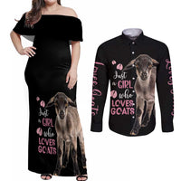 Who Loves Goat Just A Girl Christmas Trees Christmas Christmas Couples Matching Off Shoulder Maxi Dress and Long Sleeve Button Shirt Xmas Holiday Patterns - Wonder Print Shop