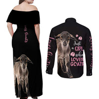 Who Loves Goat Just A Girl Christmas Trees Christmas Christmas Couples Matching Off Shoulder Maxi Dress and Long Sleeve Button Shirt Xmas Holiday Patterns - Wonder Print Shop