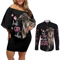 Who Loves Goat Just A Girl Christmas Trees Christmas Christmas Couples Matching Off Shoulder Short Dress and Long Sleeve Button Shirt Xmas Holiday Patterns - Wonder Print Shop