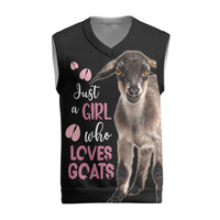 Who Loves Goat Just A Girl Christmas Trees Christmas Christmas Knitted V-Neck Vest Xmas Holiday Patterns - Wonder Print Shop