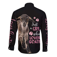 Who Loves Goat Just A Girl Christmas Trees Christmas Christmas Long Sleeve Button Shirt Xmas Holiday Patterns - Wonder Print Shop