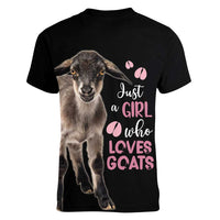 Who Loves Goat Just A Girl Christmas Trees Christmas Christmas Women V-Neck T-Shirt Xmas Holiday Patterns - Wonder Print Shop
