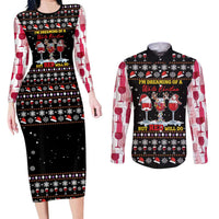 Wine Red Christmas Christmas Christmas Couples Matching Long Sleeve Bodycon Dress and Long Sleeve Button Shirt Xmas Holiday Patterns - Wonder Print Shop