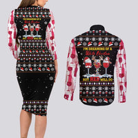 Wine Red Christmas Christmas Christmas Couples Matching Long Sleeve Bodycon Dress and Long Sleeve Button Shirt Xmas Holiday Patterns - Wonder Print Shop