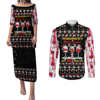 Wine Red Christmas Christmas Christmas Couples Matching Puletasi and Long Sleeve Button Shirt Xmas Holiday Patterns - Wonder Print Shop