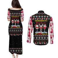 Wine Red Christmas Christmas Christmas Couples Matching Puletasi and Long Sleeve Button Shirt Xmas Holiday Patterns - Wonder Print Shop