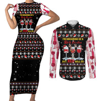Wine Red Christmas Christmas Christmas Couples Matching Short Sleeve Bodycon Dress and Long Sleeve Button Shirt Xmas Holiday Patterns - Wonder Print Shop
