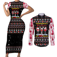 Wine Red Christmas Christmas Christmas Couples Matching Short Sleeve Bodycon Dress and Long Sleeve Button Shirt Xmas Holiday Patterns - Wonder Print Shop
