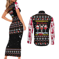 Wine Red Christmas Christmas Christmas Couples Matching Short Sleeve Bodycon Dress and Long Sleeve Button Shirt Xmas Holiday Patterns - Wonder Print Shop