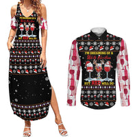 Wine Red Christmas Christmas Christmas Couples Matching Summer Maxi Dress and Long Sleeve Button Shirt Xmas Holiday Patterns - Wonder Print Shop