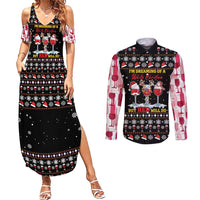 Wine Red Christmas Christmas Christmas Couples Matching Summer Maxi Dress and Long Sleeve Button Shirt Xmas Holiday Patterns - Wonder Print Shop