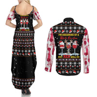 Wine Red Christmas Christmas Christmas Couples Matching Summer Maxi Dress and Long Sleeve Button Shirt Xmas Holiday Patterns - Wonder Print Shop