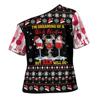 Wine Red Christmas Christmas Christmas Cross Shoulder Shirt Xmas Holiday Patterns - Wonder Print Shop