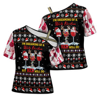 Wine Red Christmas Christmas Christmas Cross Shoulder Shirt Xmas Holiday Patterns - Wonder Print Shop