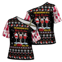 Wine Red Christmas Christmas Christmas Cross Shoulder Shirt Xmas Holiday Patterns - Wonder Print Shop