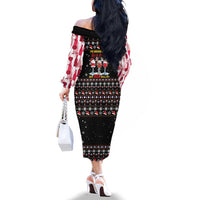 Wine Red Christmas Christmas Christmas Family Matching Off The Shoulder Long Sleeve Dress and Hawaiian Shirt Xmas Holiday Patterns - Wonder Print Shop