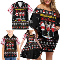 Wine Red Christmas Christmas Christmas Family Matching Off Shoulder Short Dress and Hawaiian Shirt Xmas Holiday Patterns - Wonder Print Shop