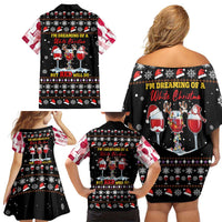 Wine Red Christmas Christmas Christmas Family Matching Off Shoulder Short Dress and Hawaiian Shirt Xmas Holiday Patterns - Wonder Print Shop