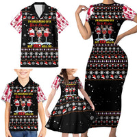 Wine Red Christmas Christmas Christmas Family Matching Short Sleeve Bodycon Dress and Hawaiian Shirt Xmas Holiday Patterns - Wonder Print Shop