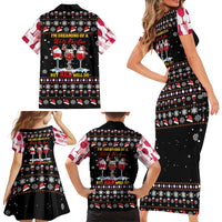 Wine Red Christmas Christmas Christmas Family Matching Short Sleeve Bodycon Dress and Hawaiian Shirt Xmas Holiday Patterns - Wonder Print Shop